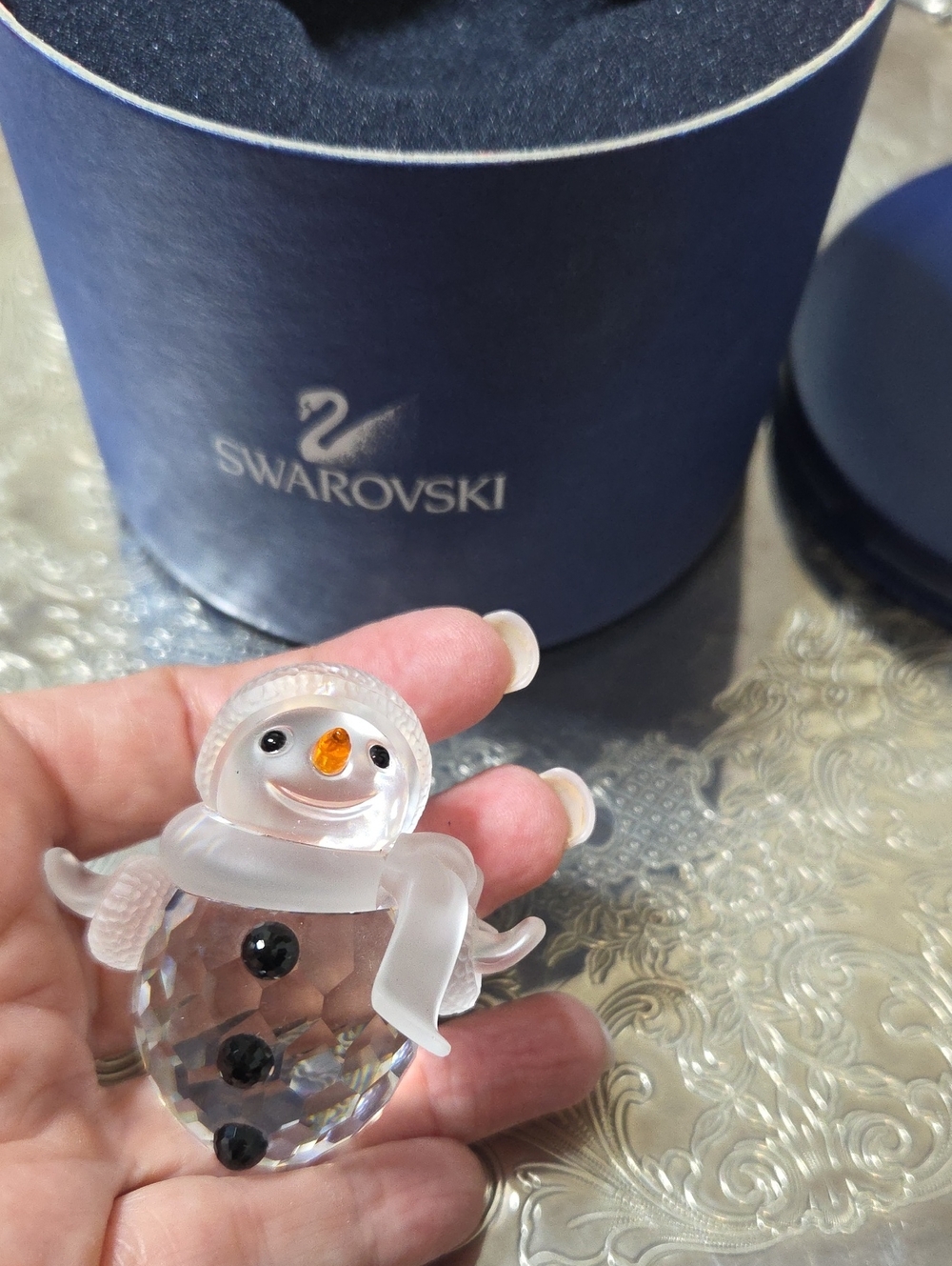 NIB ~ Swarovski Crystal Frosted Snowman with Orange Nose, RARE!
